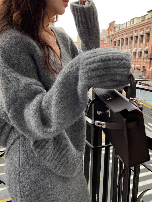 Morgan | Women's V-Neck Knit Sweater and Flare Midi Skirt Set