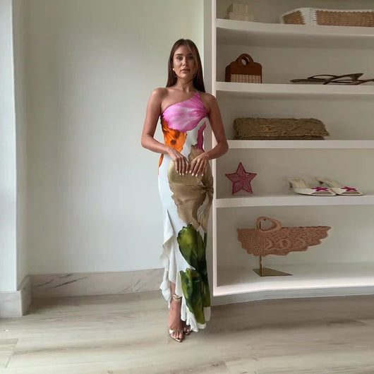 Hannah | Elegant Floral One-Shoulder Maxi Dress
