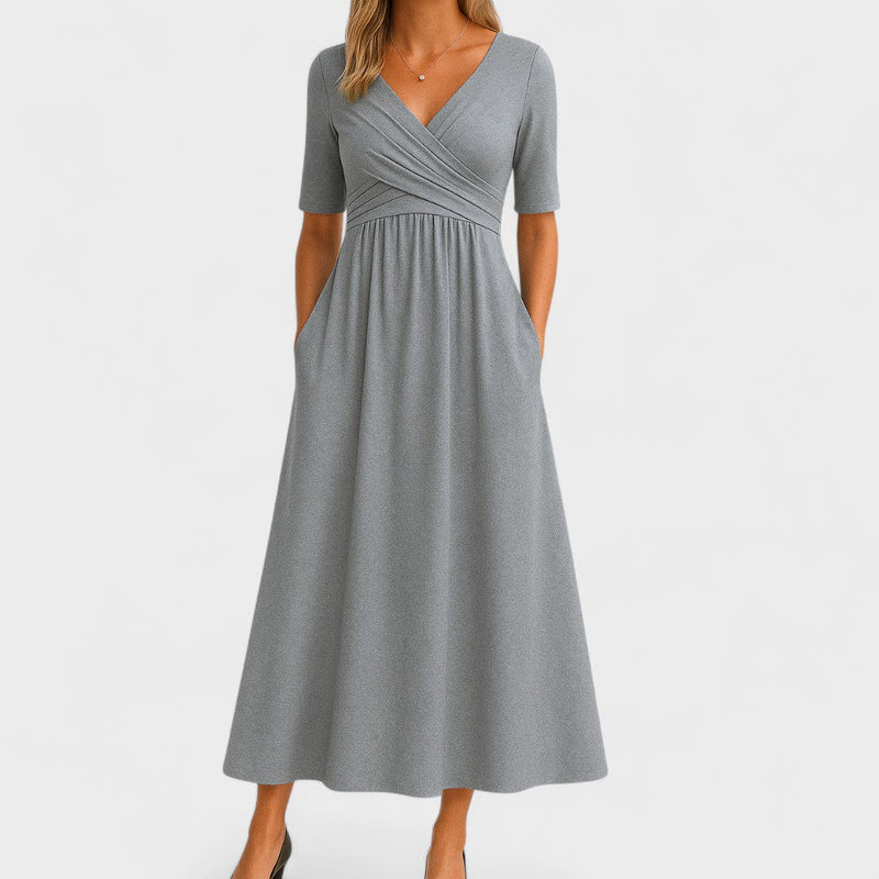 Sheryl | Women's V-Neck A-Line Midi Dress