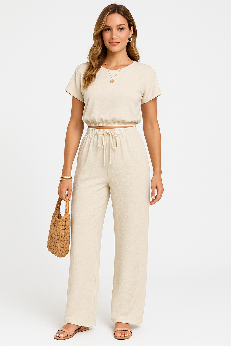 Whitney | Women's Drawstring Wide Leg Two-Piece Set